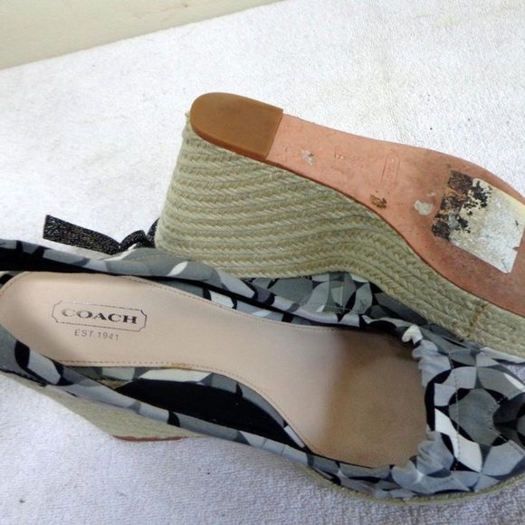 COACH MARITZA BLACK/WHITE WEDGES SANDALS SZ 8.5B - Picture 11 of 11